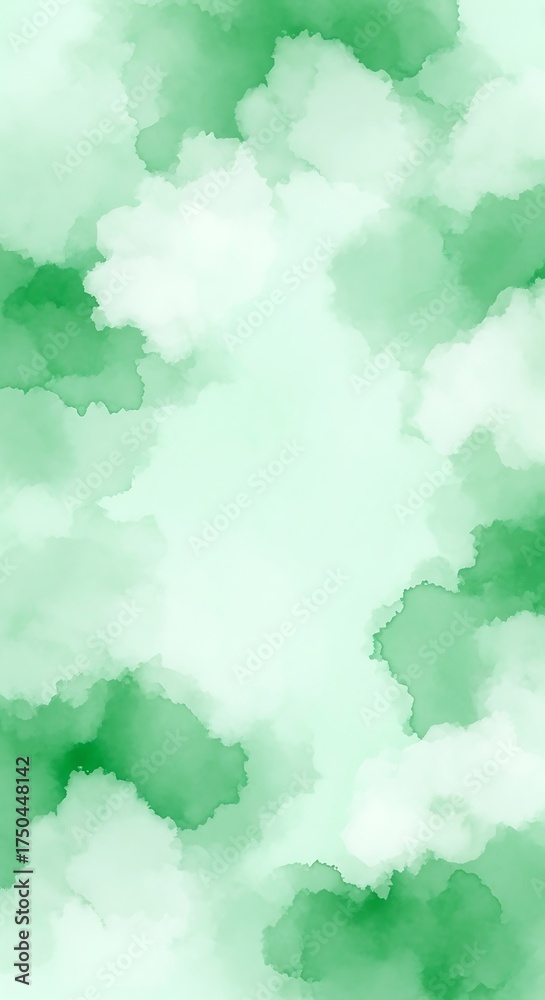 Obraz premium Ethereal Green Watercolor Cloudscape - A Serene and Dreamy Abstract Art.