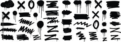 Urban Graffiti Style Vector Brush Strokes Drips Splatters Scribbles Xs Os Shapes for Digital Design Elements