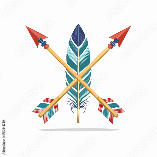 Native American Arrows and Feather Illustration on White Background.