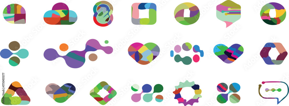 Obraz premium Set of abstract geometric icons colorful flat vector design elements for web and mobile apps isolate
