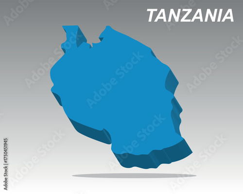 Trendy 3D vector map of Tanzania for data, business, and travel infographics about the East African nation of Tanzania