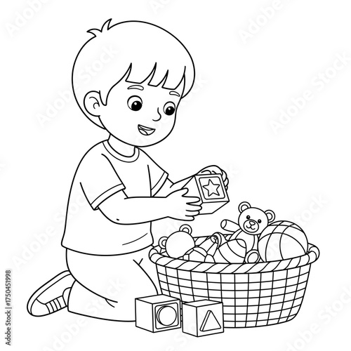 Kid Helping Put Away Toys Responsibility and Order Kids Coloring Page