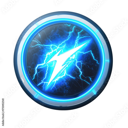 A blue lightning ring icon, in the style of a game style, on a white background, transparent, alpha background png