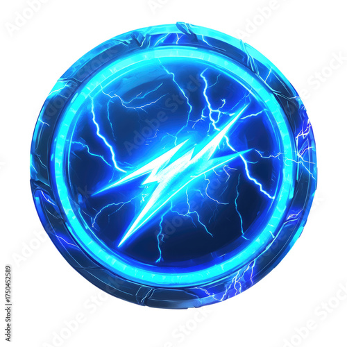 A blue lightning ring icon, in the style of a game style, on a white background, transparent, alpha background png