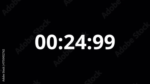 30 seconds countdown animation with transparent background, countdown timer from 30 seconds to 0 with minute, seconds and milliseconds, thirty seconds countdown timer with alpha channel in 4k.	