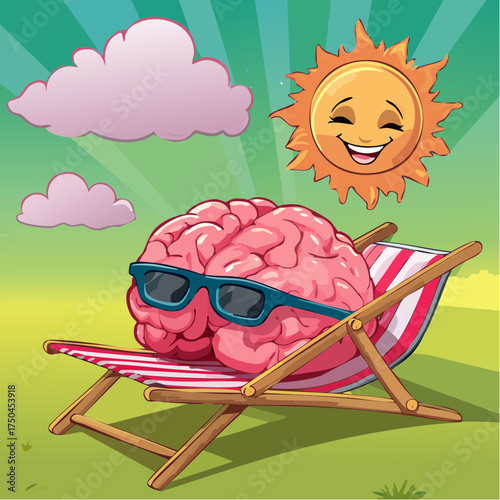 brain relaxes on a sunbed under the summer sun, placed on a flat surface