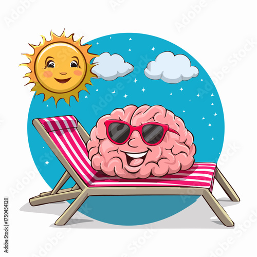 brain relaxes on a sunbed under the summer sun, placed on a flat surface