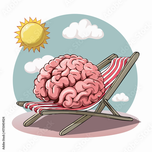 brain relaxes on a sunbed under the summer sun, placed on a flat surface
