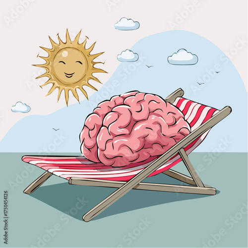 brain relaxes on a sunbed under the summer sun, placed on a flat surface