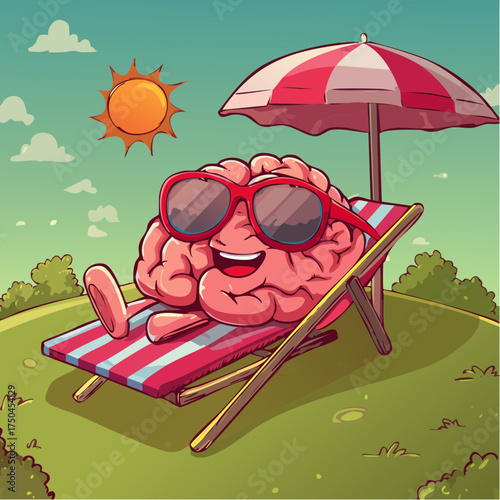brain relaxes on a sunbed under the summer sun, placed on a flat surface