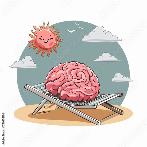 brain relaxes on a sunbed under the summer sun, placed on a flat surface