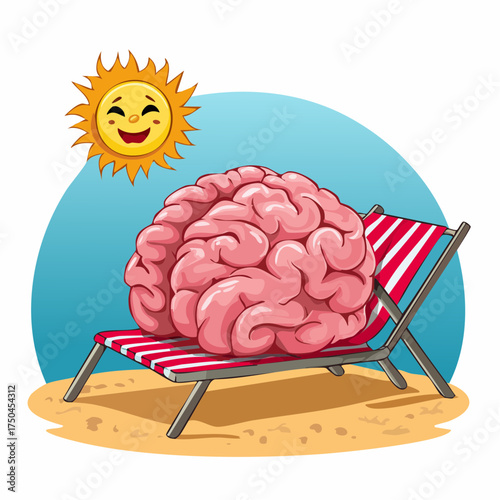 brain relaxes on a sunbed under the summer sun, placed on a flat surface