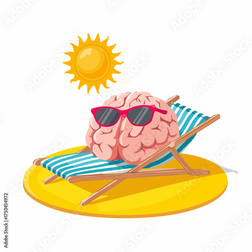 brain relaxes on a sunbed under the summer sun, placed on a flat surface