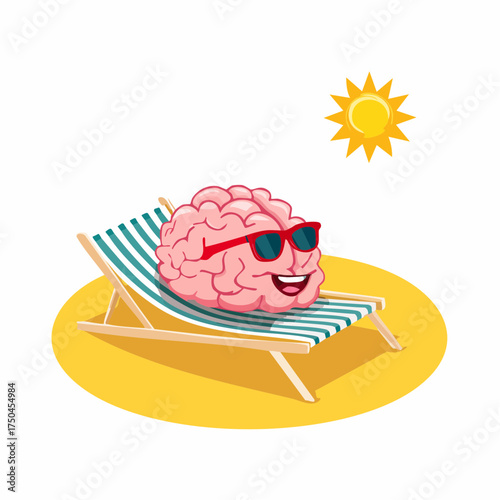 brain relaxes on a sunbed under the summer sun, placed on a flat surface
