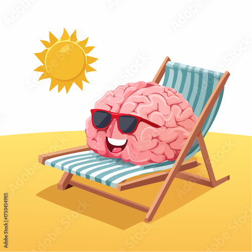 brain relaxes on a sunbed under the summer sun, placed on a flat surface