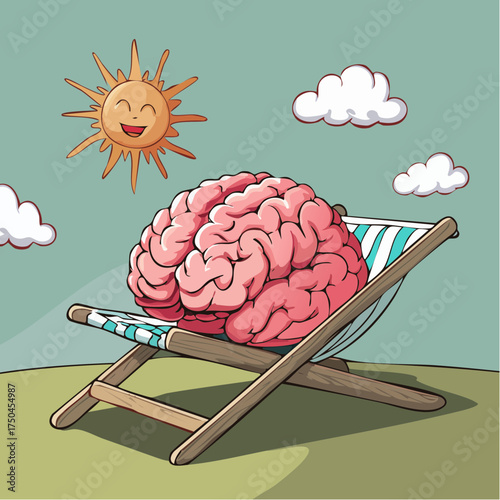 brain relaxes on a sunbed under the summer sun, placed on a flat surface