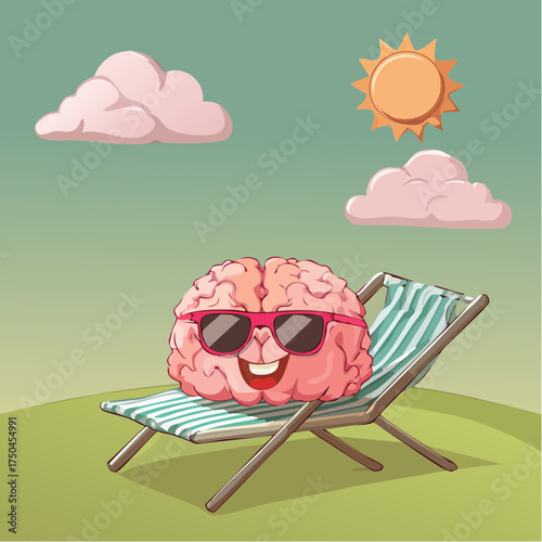 brain relaxes on a sunbed under the summer sun, placed on a flat surface
