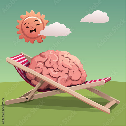 brain relaxes on a sunbed under the summer sun, placed on a flat surface
