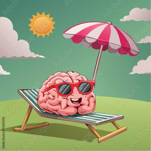 brain relaxes on a sunbed under the summer sun, placed on a flat surface