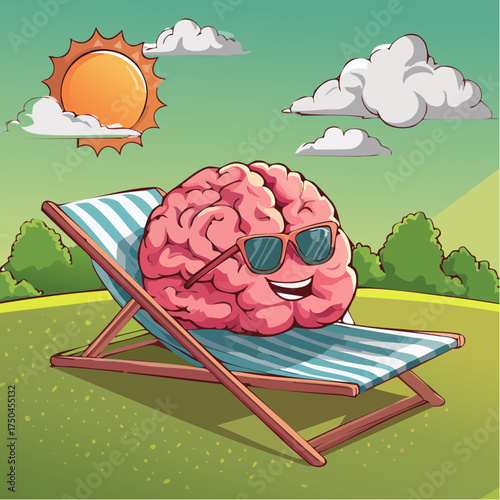 brain relaxes on a sunbed under the summer sun, placed on a flat surface