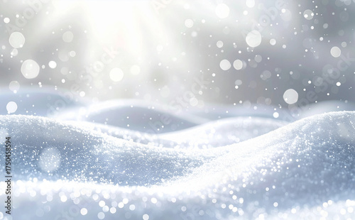柔らかく積もった新雪とキラキラ輝く幻想的な冬の背景