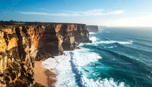 Dramatic coastal cliffs meet churning waves