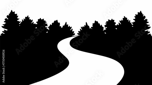 Scenic path winds through a dark forest, inviting adventure and escape into nature's tranquility