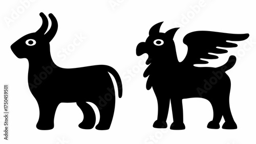 Whimsical mythical creatures in a playful silhouette style, perfect for fantasy games or storybook illustrations