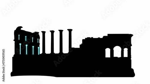 Ancient architectural ruins with tall columns evoking history and mystery in silhouette artwork design element