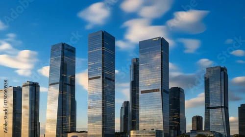 Dramatic Time-Lapse of Modern City Skyscrapers Transitioning from Day to Night
