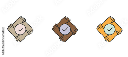 Time Management and Productivity Icon: Hand Holding Clock. Flat design vector illustration representing punctuality, deadline, time control, scheduling, and efficiency in business and life. Includes d