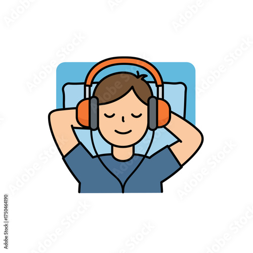 Man relaxing with headphones listens to music on pillow in bedroom enjoying peaceful moment. featuring stunning details and textures.