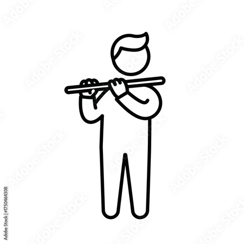 Person plays flute with simple line drawing representing musical hobby and artistic expression on white backdrop.