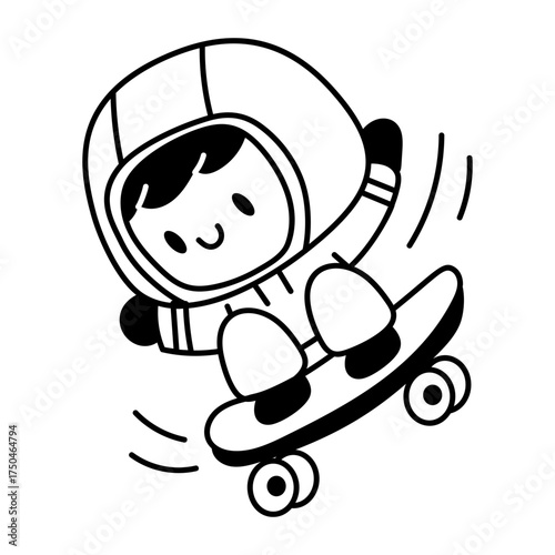 A drawing style icon showing skateboarding