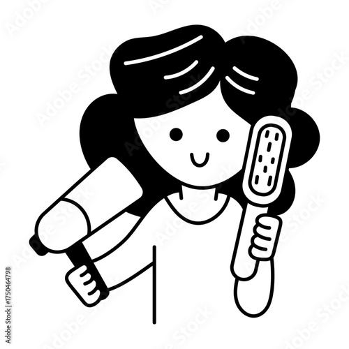 A doodle style icon showing hairstyling
