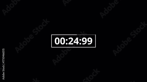 30 seconds countdown animation with transparent background, countdown timer from 30 seconds to 0 with minute, seconds and milliseconds, thirty seconds countdown timer with alpha channel in 4k.	