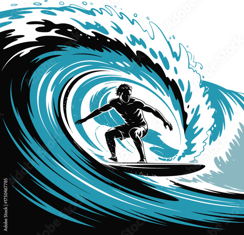 Surfer Riding a Giant Wave Dynamic Action Sports Vector Art