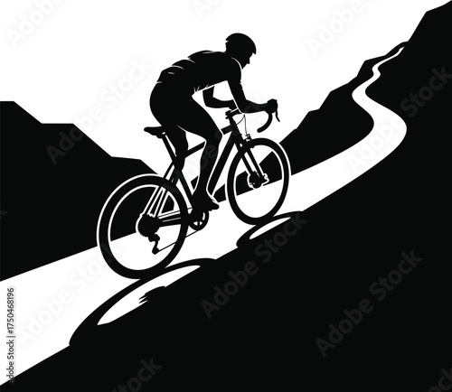 Cuadro en lienzo Cyclist mountain climb illustration, striking vector art of a cyclist riding uph