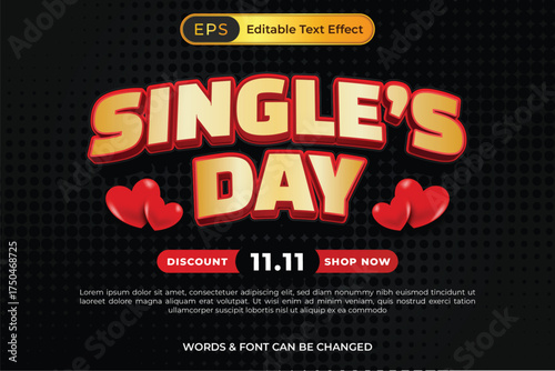 Single's Day 11.11 Sale Promotion with 3D Gold Text Effect