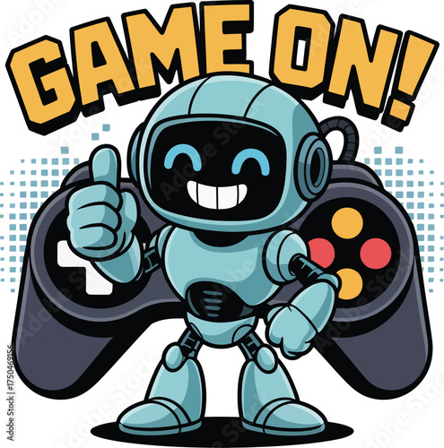 Cartoon Robot Gamer Giving Thumbs Up With Game Controller