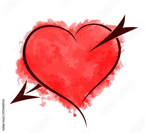 Heart with arrow painted in watercolor.