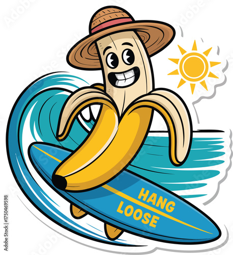 Funny Banana Surfing on a Wave, Embracing the Summer Vibes