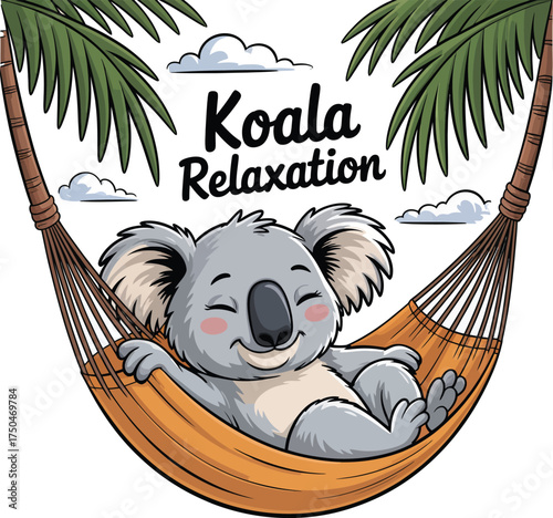 Sweet cartoon koala peacefully resting in a comfy hammock, a vibrant vector art sticker