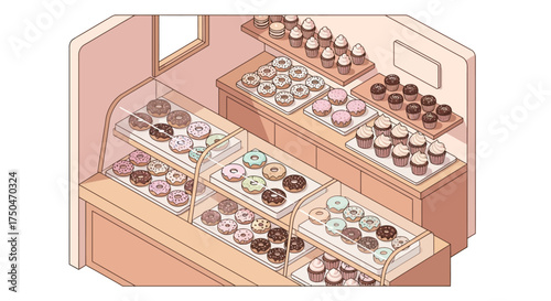 Delicious Assortment of Freshly Baked Donuts Displayed in a Bakery Case.