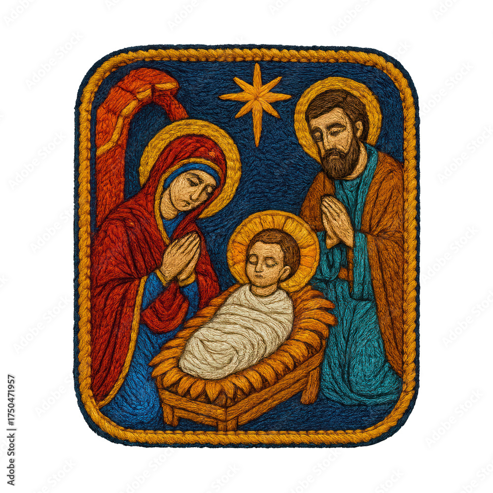 Fototapeta premium PNG Embroidered Nativity Scene Patch