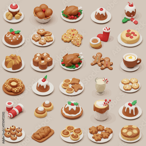 Isometric Delicious Christmas Food and Treats Delightful Culinary Feast Illustration