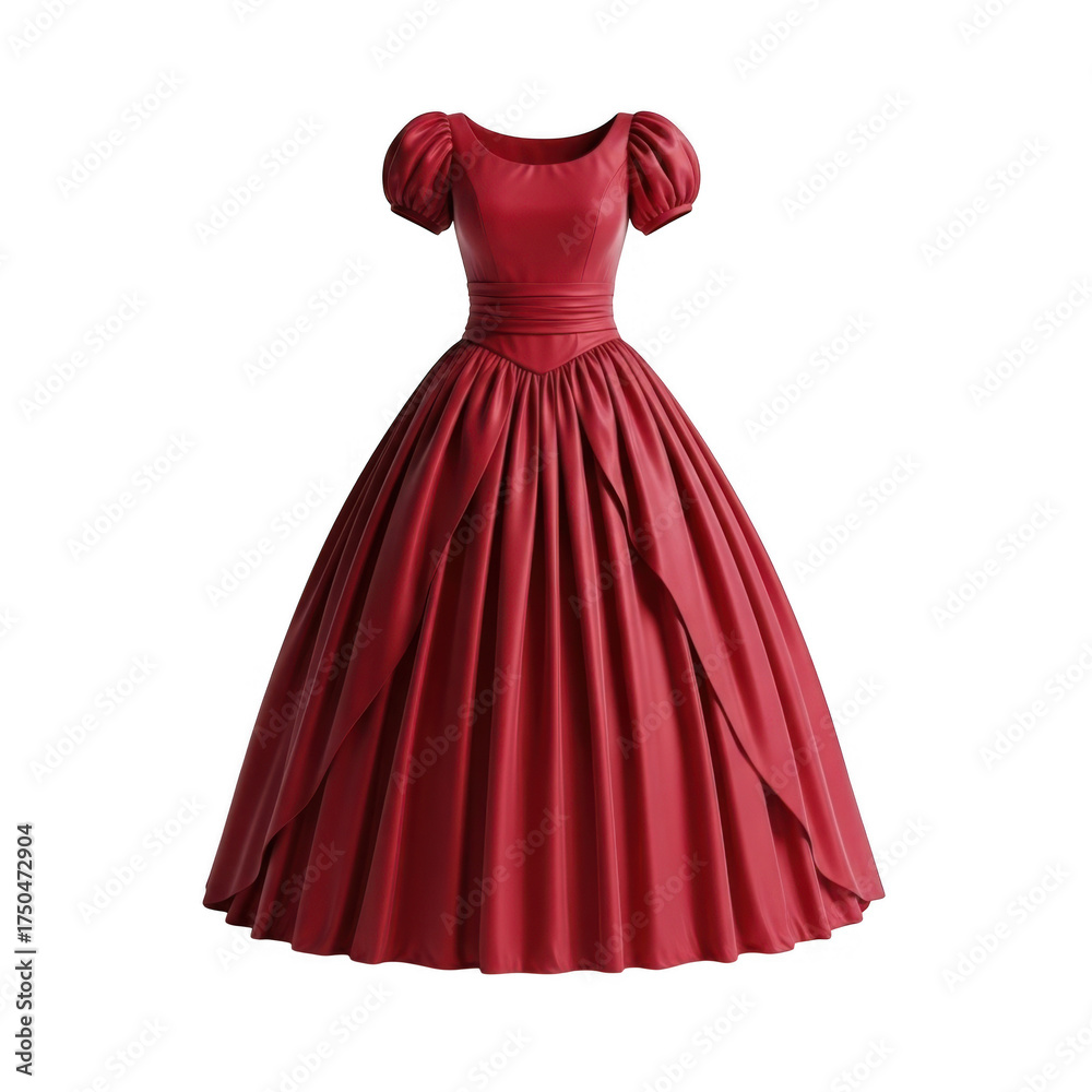 Fototapeta premium 3d elegant red ball gown with puffy sleeves and full skirt isolated on transparent background