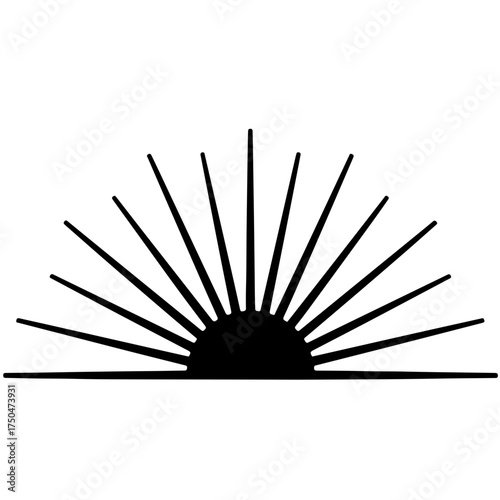 A black and white vector icon featuring a stylized rising sun with bold, strong lines. A clean semi-circle base meets radiating lines that strongly project upwards, for projects promoting awareness