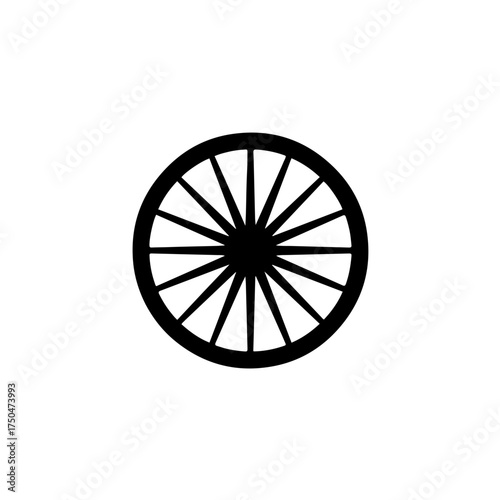 A minimalist black and white vector icon of the 16-spoke Chakra Wheel from the Romani flag. This powerful symbol represents the historical migration, constant movement, journey of the Romani people
