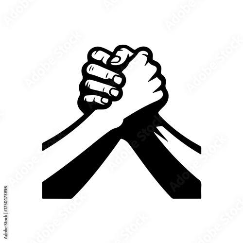 A definitive black and white icon featuring two hands firmly interlocked or clasped. This image symbolizes profound reconciliation, national unity, and unwavering hope for the future after devastation